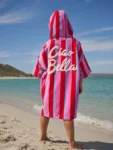 Pink/Red Stripe Slogan Towelling Poncho (3-16yrs)