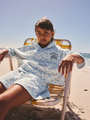 Blue/White Floral Ditsy Towelling Hoodie And Shorts Set