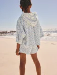 Blue/White Floral Ditsy Towelling Hoodie And Shorts Set