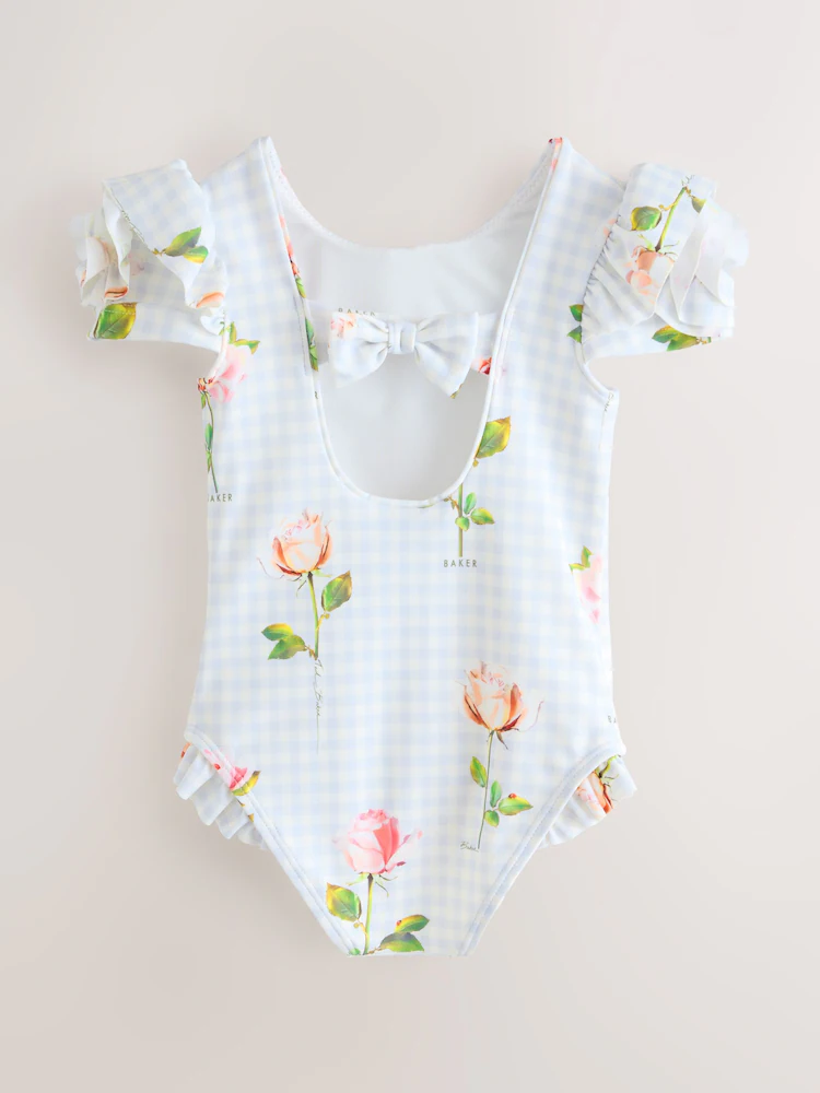 Baker by Ted Baker Gingham Print Puff Sleeve Swimsuit