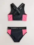 Baker by Ted Baker 2 Piece Colour Block Black Bikini Set