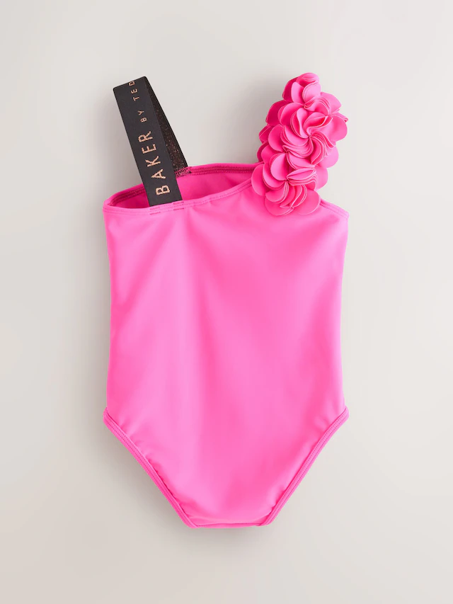 Baker by Ted Baker Fuchsia Pink 3D Floral One Shoulder Swimsuit