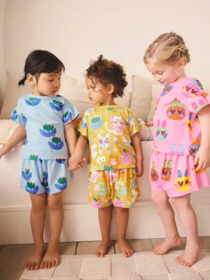 Pink/Blue Cat/Floral Print Short Pyjamas 3 Pack