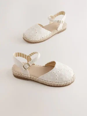 White Broderie Espadrille Sandals
