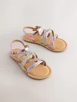 Pastel Metallic Plaited Strappy Sandals