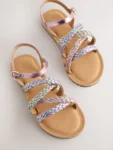 Pastel Metallic Plaited Strappy Sandals