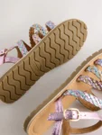 Pastel Metallic Plaited Strappy Sandals