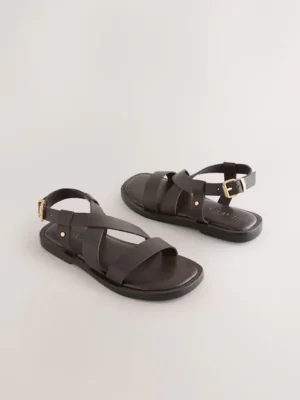 Chocolate Brown Leather Strappy Sandals