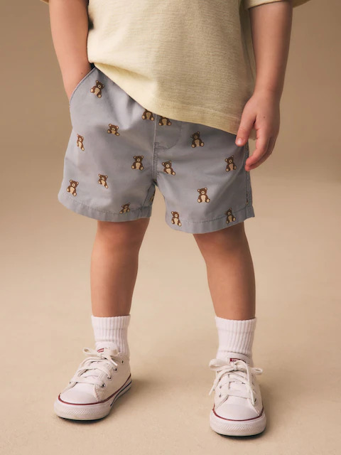 Blue Bear Print Pull On Shorts