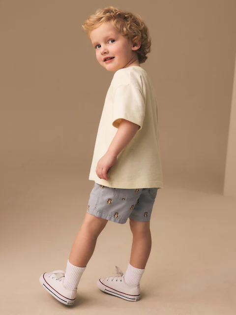 Blue Bear Print Pull On Shorts
