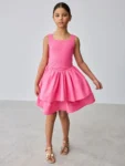 Baker by Ted Baker Pink Waisted Double Layer Skirted Dress