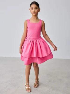 Baker by Ted Baker Pink Waisted Double Layer Skirted Dress
