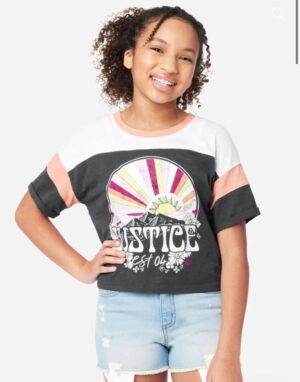 Justice Girls Short Sleeve Colorblock T-Shirt