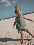 Pink/Green Stripe Embroided Shorts And Top Set