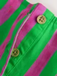 Pink/Green Stripe Embroided Shorts And Top Set