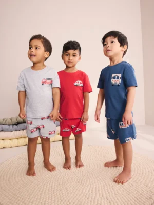 Red/Blue/Grey Emergency Vehicles Short Pyjamas 3 Pack
