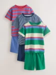 Blue/Green/Red Stripe Short Pyjamas 3 Pack