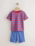 Blue/Green/Red Stripe Short Pyjamas 3 Pack