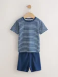 Blue/Green/Red Stripe Short Pyjamas 3 Pack