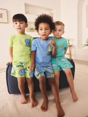 Blue/Green Animal Fun Short Pyjamas 3 Pack