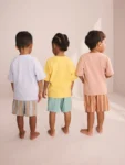 Blue/Yellow/Pink Striped Animal Short Pyjamas 3 Pack