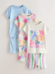 Pink Floral Unicorn Short Pyjamas 3 Pack