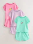 Teal/Pink Short Pyjamas 3 Pack