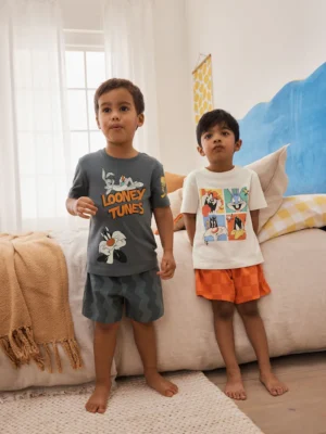 Orange/White/Grey Looney Tunes Short Pyjamas 2 Pack