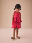 Red Embroidered Blouse And Shorts Co-ord Set