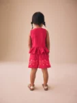 Red Embroidered Blouse And Shorts Co-ord Set