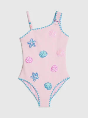 River Island Pink Sequin Shell Aysmmetric Swimsuit