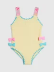 River Island Yellow Side Bow Textured Swimsuit