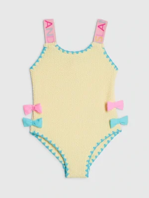 River Island Yellow Side Bow Textured Swimsuit