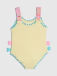 River Island Yellow Side Bow Textured Swimsuit