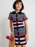 River Island Black Stripe Button Polo Dress