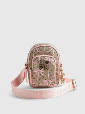 River Island Brown Monogram Festival Bag