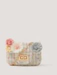 Monsoon Cream Mini Flower Embellished Boucle Bag