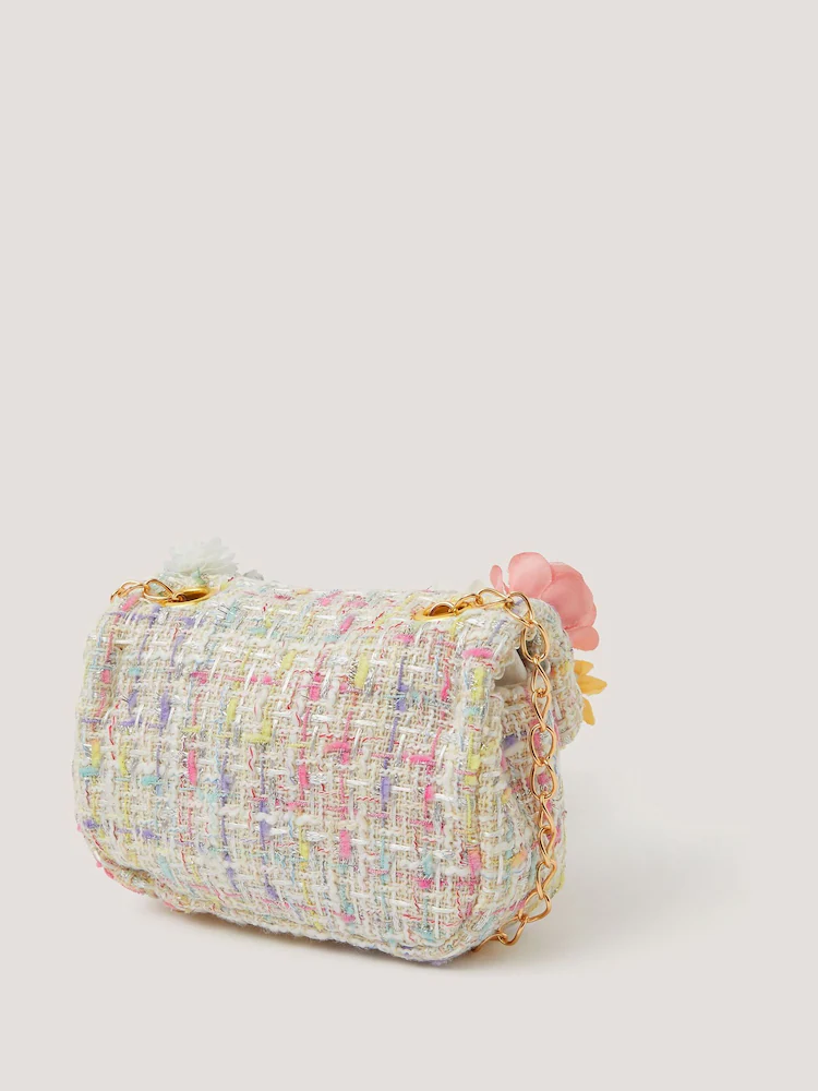 Monsoon Cream Mini Flower Embellished Boucle Bag