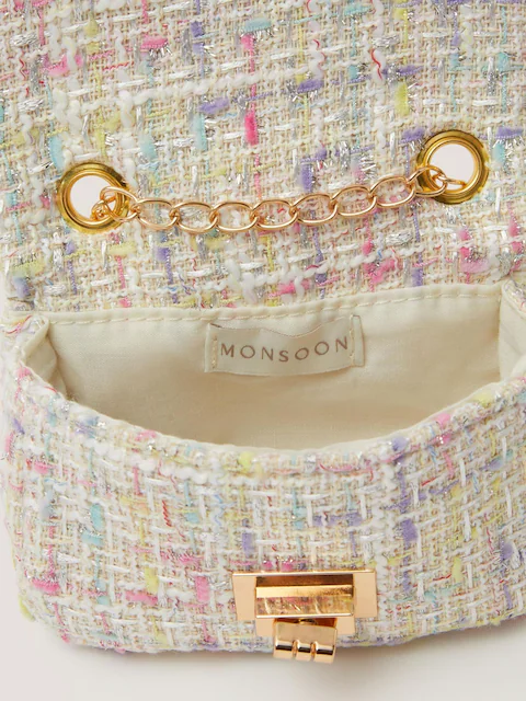 Monsoon Cream Mini Flower Embellished Boucle Bag