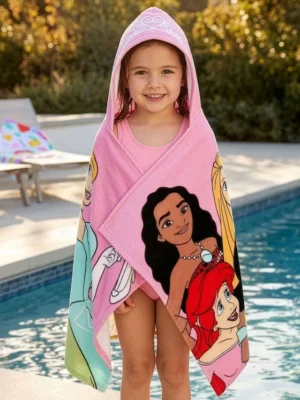 Character Pink Disney Princess Swim & Beach Wrap Towel Poncho Cinderella, Rapunzel And Moana