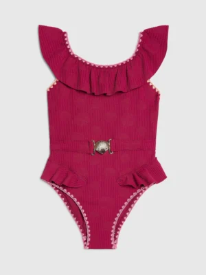 River Island Red Shell Texture Belt Swimsuit