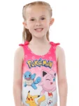 Character Pink Pokemon Girls Printed Tie Swimsuit