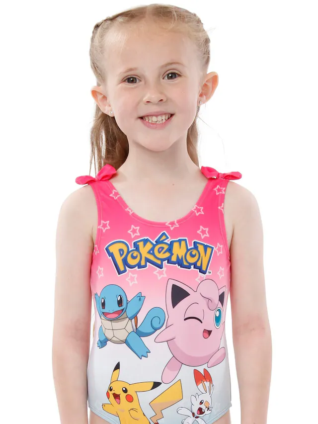 Character Pink Pokemon Girls Printed Tie Swimsuit