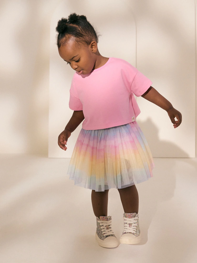 Rainbow/Pink Top and Tutu Skirt Set