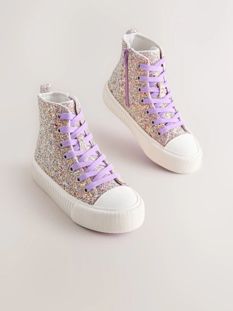 Multi Glitter Standard Fit (F) Lace Up High Top Trainers
