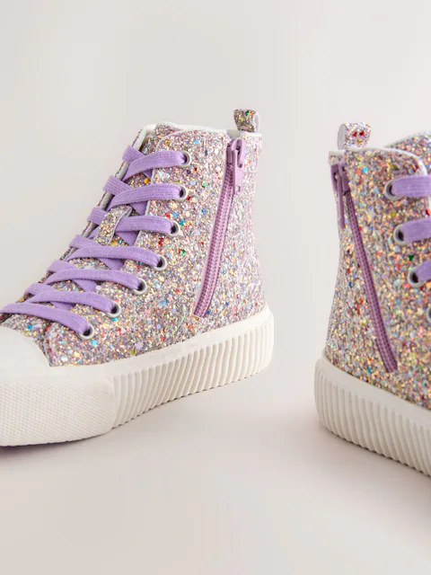 Multi Glitter Standard Fit (F) Lace Up High Top Trainers