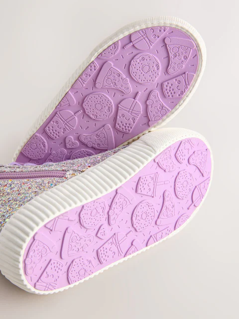 Multi Glitter Standard Fit (F) Lace Up High Top Trainers