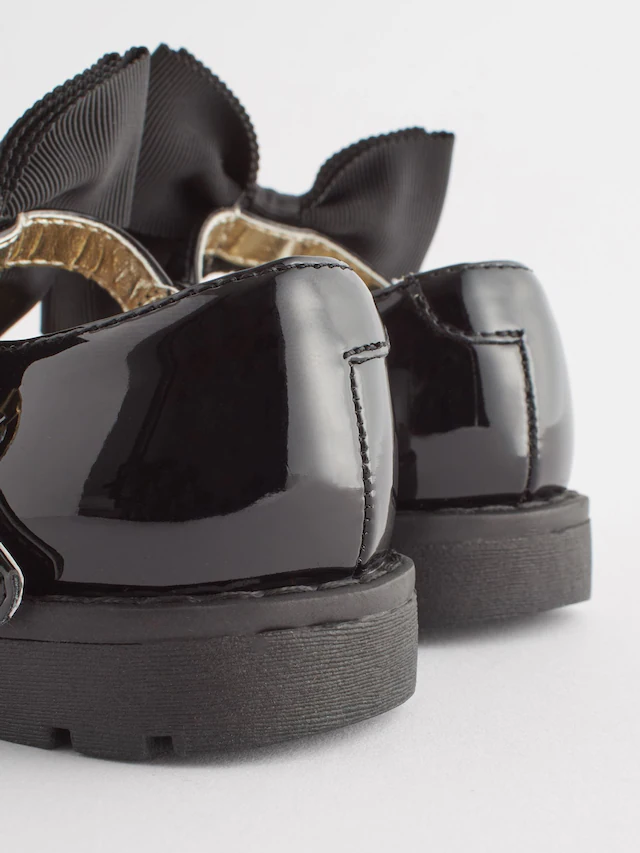 Black Wide Fit (G) Chunky Bow Mary Jane Shoes