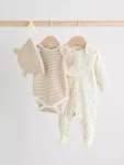 Neutral Baby Sleepsuit, Bodysuit, Beanie and Bib Set 4 Piece