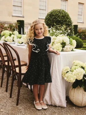 Black Spot Ruffle Sleeve Occasion Dress
